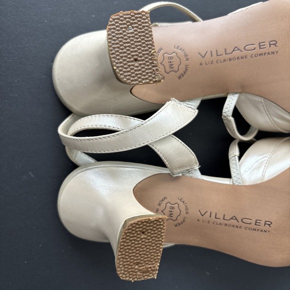 VTG Liz Claiborne ENKI Sling Back Leather Irradescent Ivory Almond Toe Size 8.5 - Picture 11 of 11